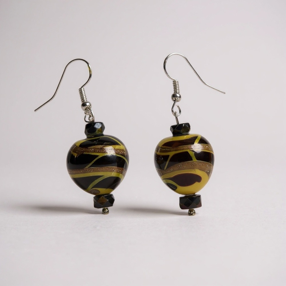 Handcrafted Heart Lampwork Glass Earrings On 925 Silver